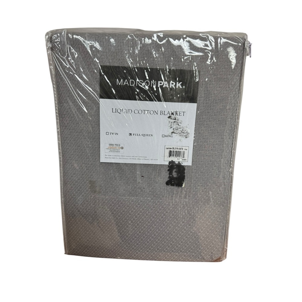 Madison Park Light Gray Cotton Full/Queen Blanket